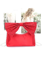 Cargar imagen en el visor de la galería, Rhinestone Bow Tie Satin Top Handle Clutch

