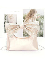 Cargar imagen en el visor de la galería, Rhinestone Bow Tie Satin Top Handle Clutch
