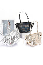 Cargar imagen en el visor de la galería, Metallic Faux Leather Weaved Small Tote Bag
