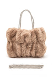 Rhinestone Top Handle Faux Fur Winter Tote Bag