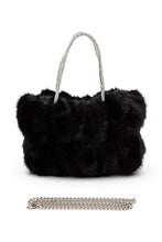 Cargar imagen en el visor de la galería, Rhinestone Top Handle Faux Fur Winter Tote Bag
