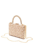 Cargar imagen en el visor de la galería, Pearl Studs Rhinestone Handle Flower Box Clutch
