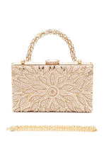 Cargar imagen en el visor de la galería, Pearl Studs Rhinestone Handle Flower Box Clutch
