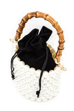 Bamboo Top Handle Beaded Bucket Clutch Bag