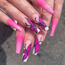 Load image into Gallery viewer, Press On Nails Long Length Fake Nails Butterfly Heart &amp; Rhinestone False Glue On Coffin Ballet French Nails Static Nails For Women Girls
