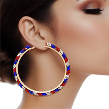 Load image into Gallery viewer, Hoop Red White Blue Tube Rhinestone 3&quot; Earrings
