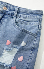 Load image into Gallery viewer, Distressed Raw Hem Heart Denim Skirt
