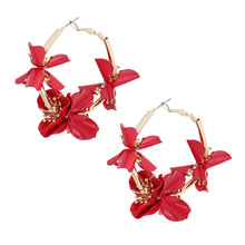 Load image into Gallery viewer, Red Metal Flower Hoops
