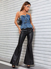 Load image into Gallery viewer, Buttoned Raw Hem Tube Denim Top
