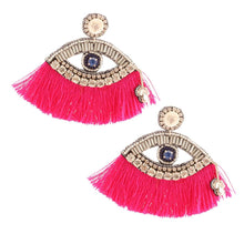 Load image into Gallery viewer, Fuchsia Tassel Rhinestone Eye Earrings
