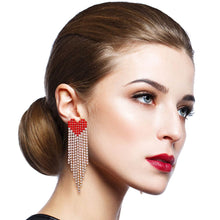 Cargar imagen en el visor de la galería, Red and Gold Heart Fringe Earrings
