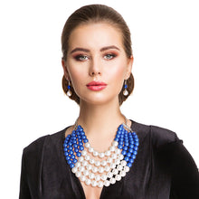 Load image into Gallery viewer, Blue and Cream Pearl 5 Row Necklace
