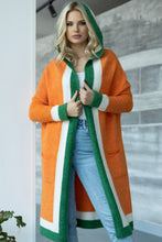 Load image into Gallery viewer, Pocketed Contrast Long Sleeve Hooded Cardigan
