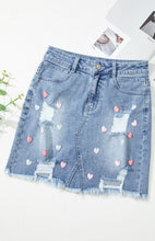 Load image into Gallery viewer, Distressed Raw Hem Heart Denim Skirt
