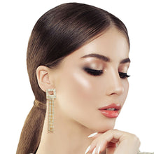 Load image into Gallery viewer, Gold Square Rhinestone Fringe Earrings
