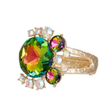 Gold Round Pink Green Crystals Hinge Cuff