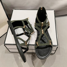 Cargar imagen en el visor de la galería, Open Toe Back Zipper Flat Sandals
