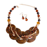 Brown Leopard Beaded Shell Disc Necklace