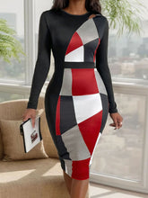 Load image into Gallery viewer, Cutout Color Block Round Neck Long Sleeve Dress
