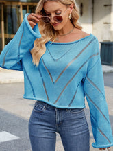 Load image into Gallery viewer, Openwork Boat Neck Long Sleeve Sweater
