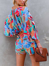 Load image into Gallery viewer, Tied Printed Kimono Sleeve Romper
