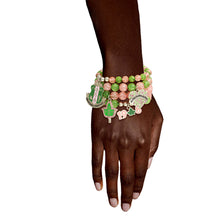 Load image into Gallery viewer, AKA Sorority Green Pink Charm Bracelets
