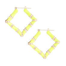 Load image into Gallery viewer, Neon Yellow Diamond Bamboo Hoops
