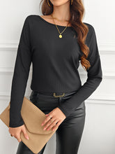 Cargar imagen en el visor de la galería, Lace Detail Butterfly Back Round Neck Long Sleeve T-Shirt
