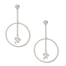 Load image into Gallery viewer, Silver Bar Round Snake Charm Earrings
