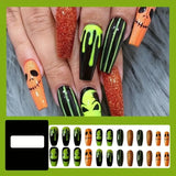 Press On Nails, Halloween Horror Grimace Blood Drop With Design, Mixed Fake Nails Long Almond/Coffin Glue On Nails Set With Adhesive Tabs Nails File For Women
