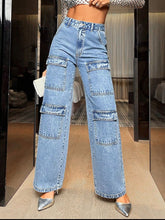 Cargar imagen en el visor de la galería, Wide Leg High Waist Jeans with Pockets
