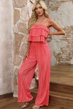 Load image into Gallery viewer, Layered Tie Shoulder Top and Wide Leg Pants Set

