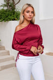 Drawstring One Shoulder Long Sleeve Blouse