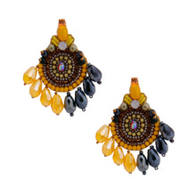 Load image into Gallery viewer, Yellow Teardrop Bead Embroidered Earrings
