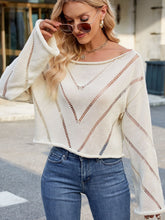 Load image into Gallery viewer, Openwork Boat Neck Long Sleeve Sweater
