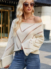 Load image into Gallery viewer, Openwork Boat Neck Long Sleeve Sweater
