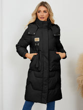 Cargar imagen en el visor de la galería, Long Sleeve Longline Hooded Winter Coat
