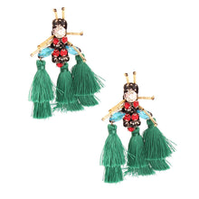 Load image into Gallery viewer, Rhinestone and Tassel Green Bee Earrings
