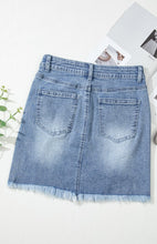 Load image into Gallery viewer, Distressed Raw Hem Heart Denim Skirt
