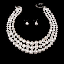 Cargar imagen en el visor de la galería, White Pearl 3-Strand Rhodium-Plated Necklace Set
