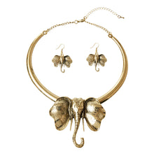 Load image into Gallery viewer, Burnished Gold Burnished Metal Elephant Necklace Set
