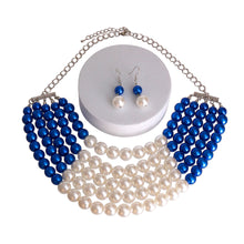 Load image into Gallery viewer, Blue and Cream Pearl 5 Row Necklace
