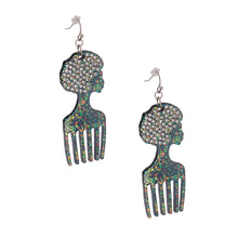 Cargar imagen en el visor de la galería, Black Glitter Afro Hair Pick Earrings

