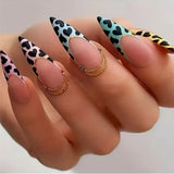 Press On Nails, Flower Heart Leopard With Exquisite Design, Mixed Fake Nails Long Almond Glue On Nails Set For Women