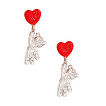 Load image into Gallery viewer, Silver Rhinestone Teddy Bear Earrings
