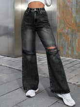 Cargar imagen en el visor de la galería, Distressed Wide Leg Jeans with Pockets
