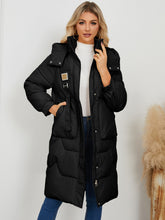 Cargar imagen en el visor de la galería, Long Sleeve Longline Hooded Winter Coat
