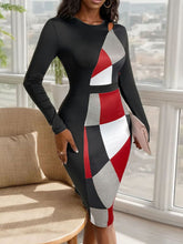 Load image into Gallery viewer, Cutout Color Block Round Neck Long Sleeve Dress
