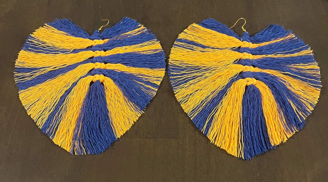 Blue and Gold Fringe Earrings