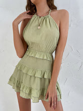 Load image into Gallery viewer, Ruffled Backless Halter Neck Mini Dress
